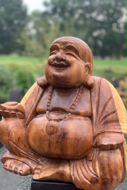 Houten Happy Boeddha Beeld 42 cm