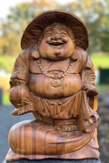 Happy Boeddha Staand Beeld Hout 42 cm