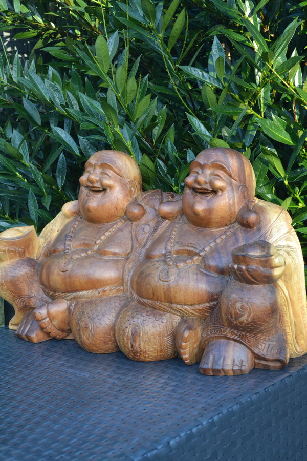 Houten Beeld Happy Buddha's 'Friends' 42 cm